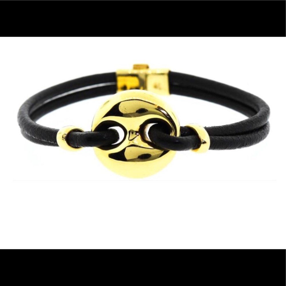 Gold & Leather Strap Bracelet